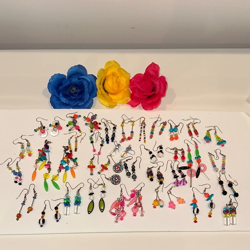 Colorful Beaded Earrings Lot Hippie